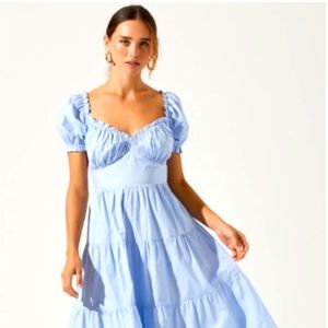 ASTR the label Women’s Short Sleeve Cinched Bust Midi Dress - BLUE / S